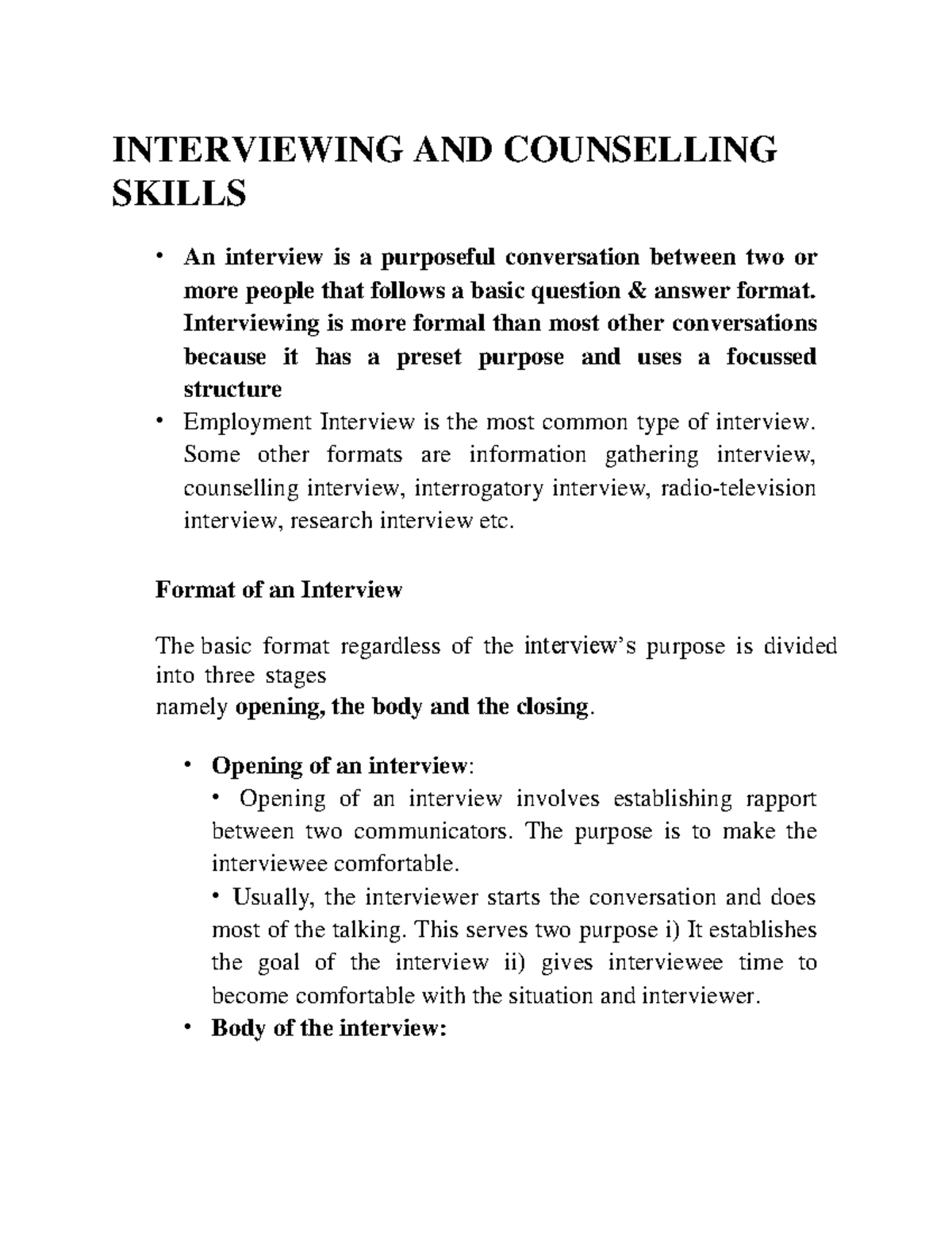 Interviewing AND Counselling Skills INTERVIEWING AND COUNSELLING