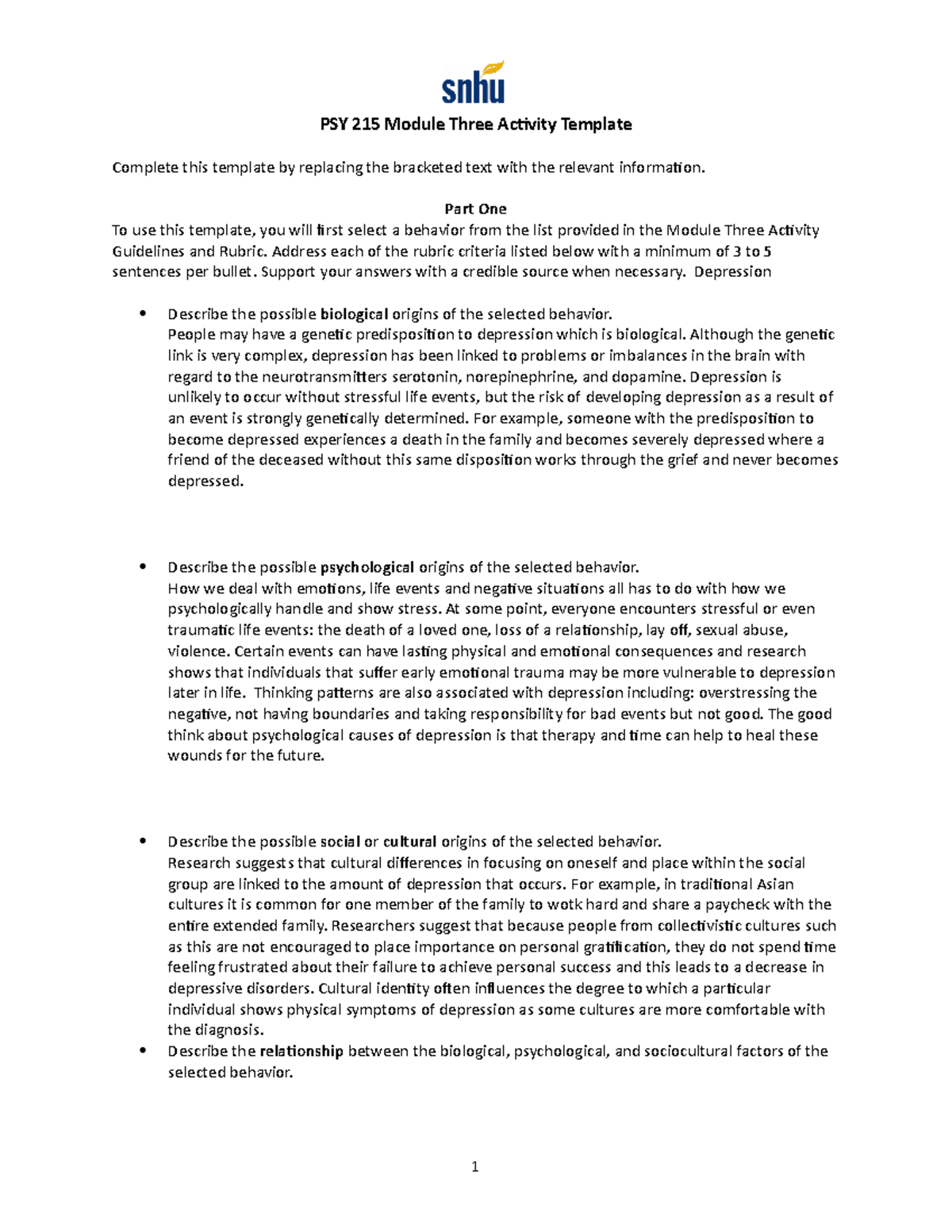 PSY 215 Module Three Activity Stevenson - PSY 215 Module Three Activity ...