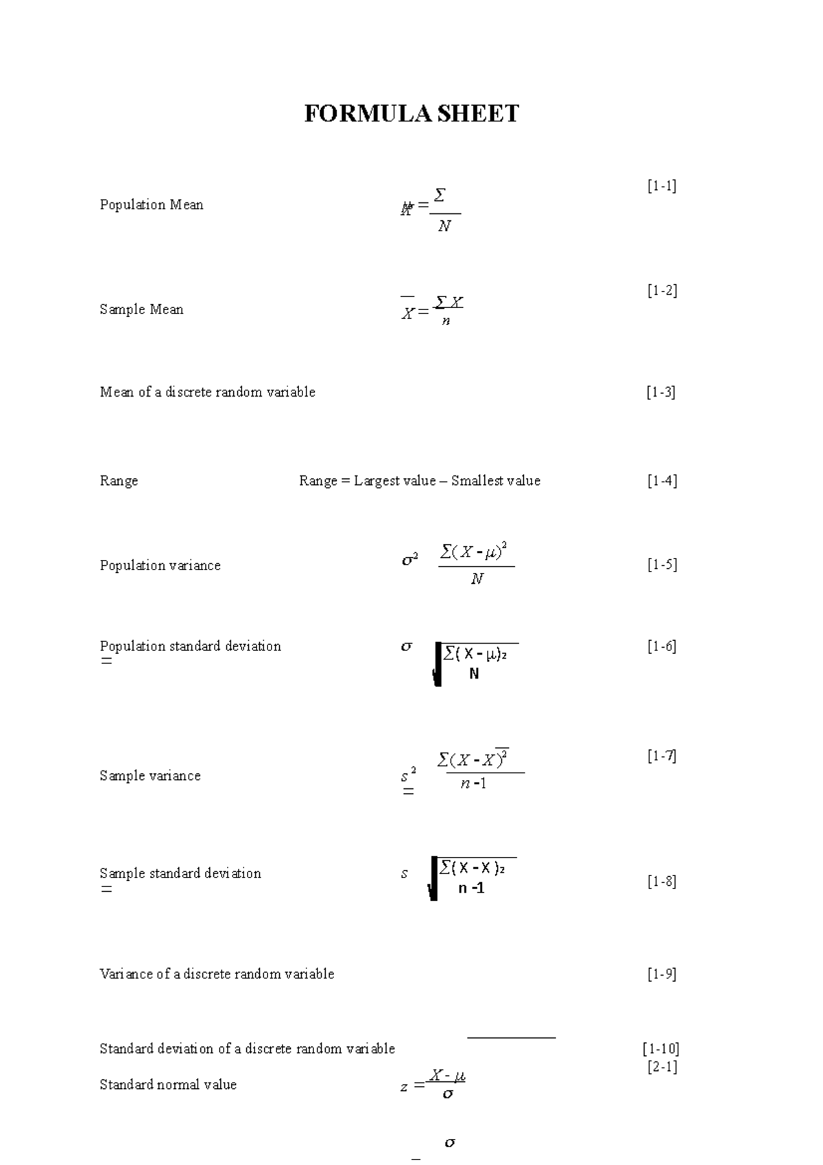 BUS105 E Formula Sheet V2 Since 1Jul2016 X 2 N X X 2 N 1 bus105-e-formula-sheet-v2-since-1jul2016-x-2-n-x-x-2-n-1