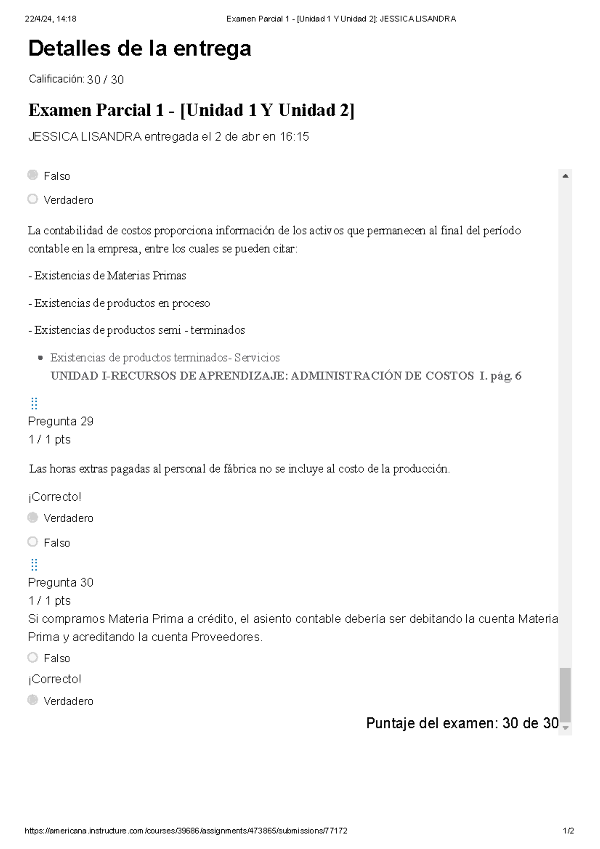 Examen Parcial 1 - [Unidad 1 Y Unidad 2] Jessica Lisandra - 22/4/24, 14 ...