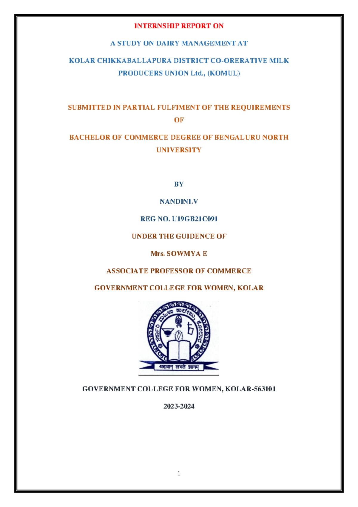 Nandini Report NEW - Bcs - INTERNSHIP REPORT ON A STUDY ON DAIRY ...