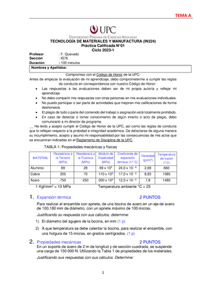 Ex Parcial IN324 2023 1 - TECNOLOGIA DE MATERIALES Y MANUFACTURA (IN ...