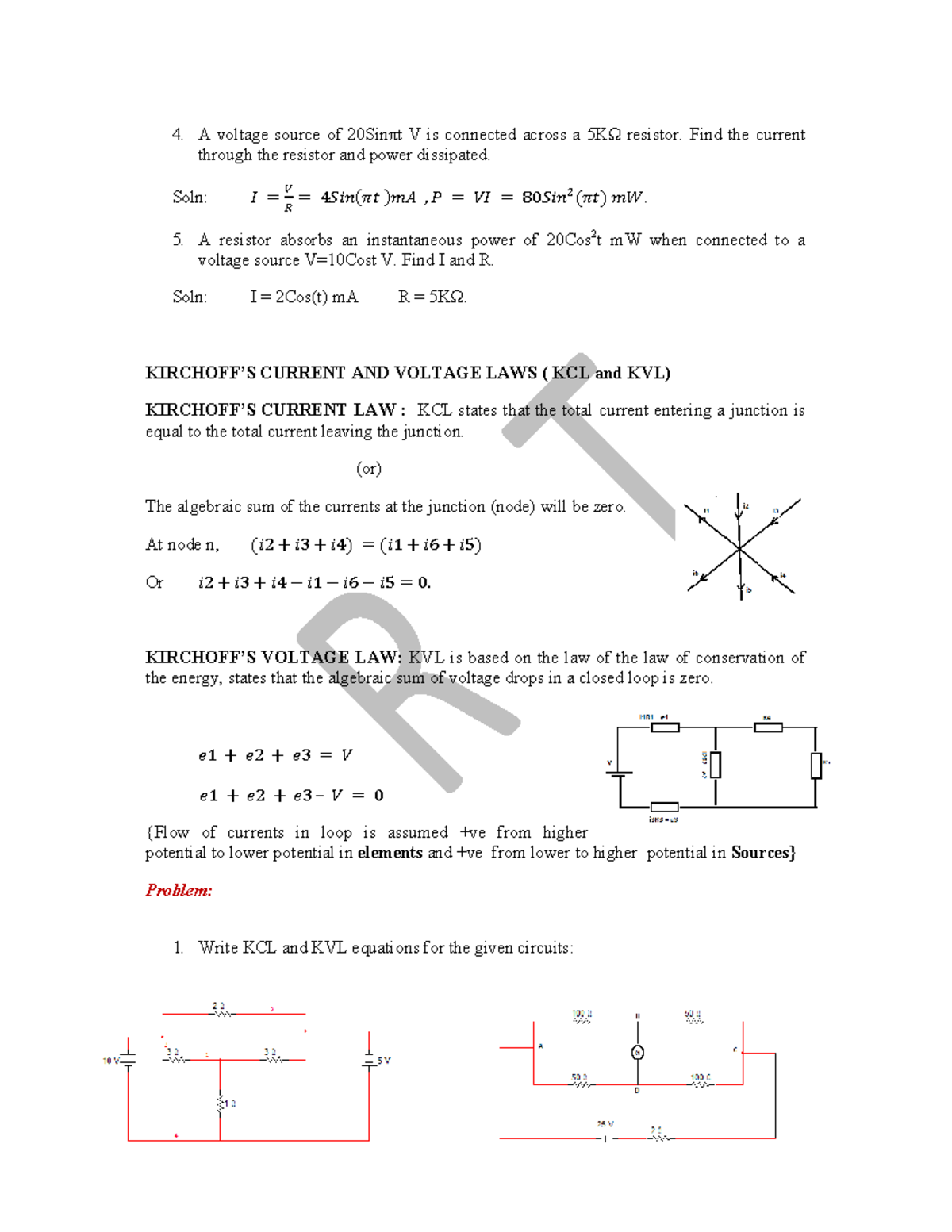 BEEE notes - detailed description of topics - A voltage source of ...