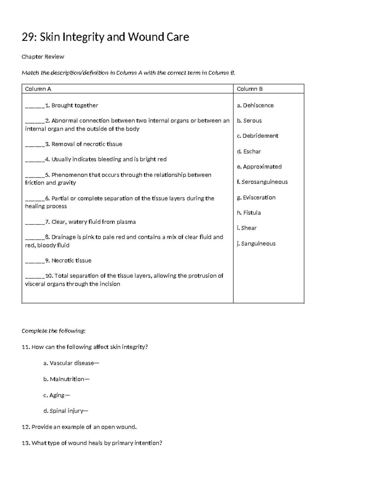 29 Skin Integrity and Wound Care Students 29 Skin Integrity and