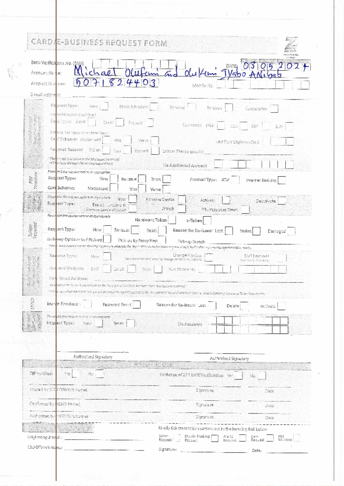 inferencial statistics - REQUEST FORM W ZENITH Zenth Bank Plc. RC ...