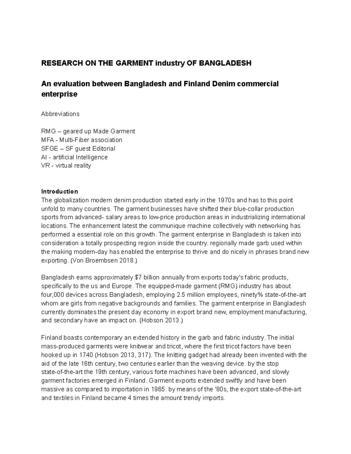 Research ON THE Garment Industry OF Bangladesh An Evaluation Between