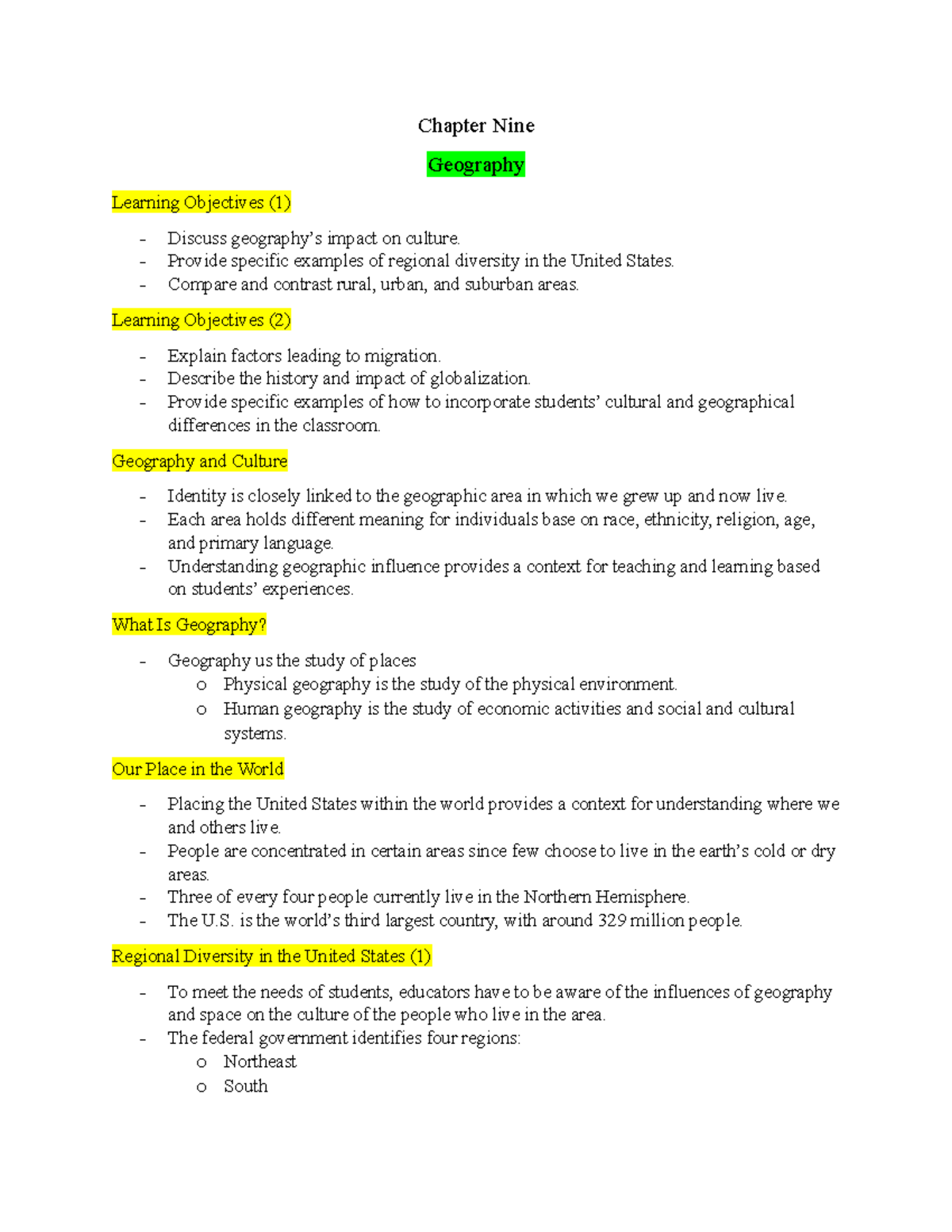 Chapter Nine Chapter Nine Geography Learning Objectives (1) Discuss