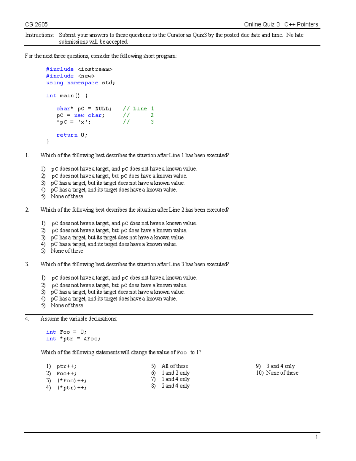 Q3.C++Pointers - Instructions: Submit your answers to these questions ...