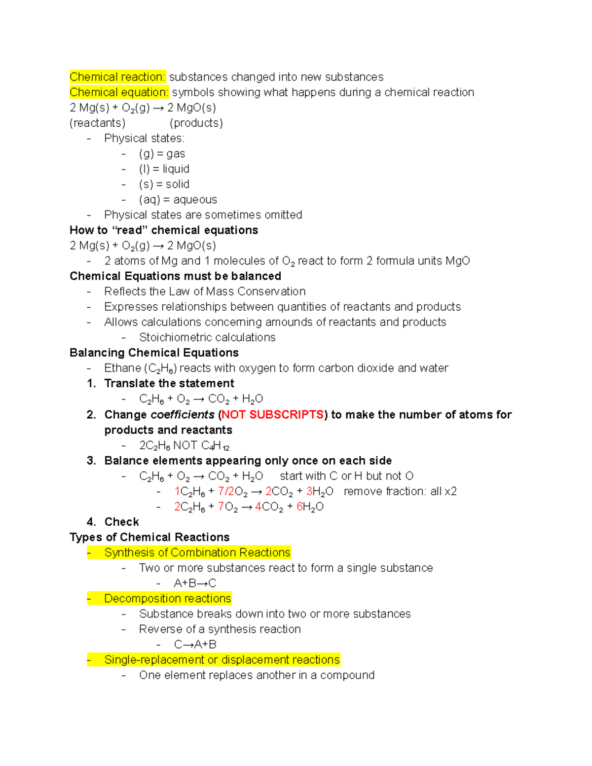 Chemistry Notes Chapter 4 - Chemical reaction: substances changed into ...