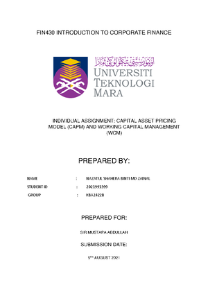 Fin552 Group Assignment Investment And Portfolio Analysis Uitm