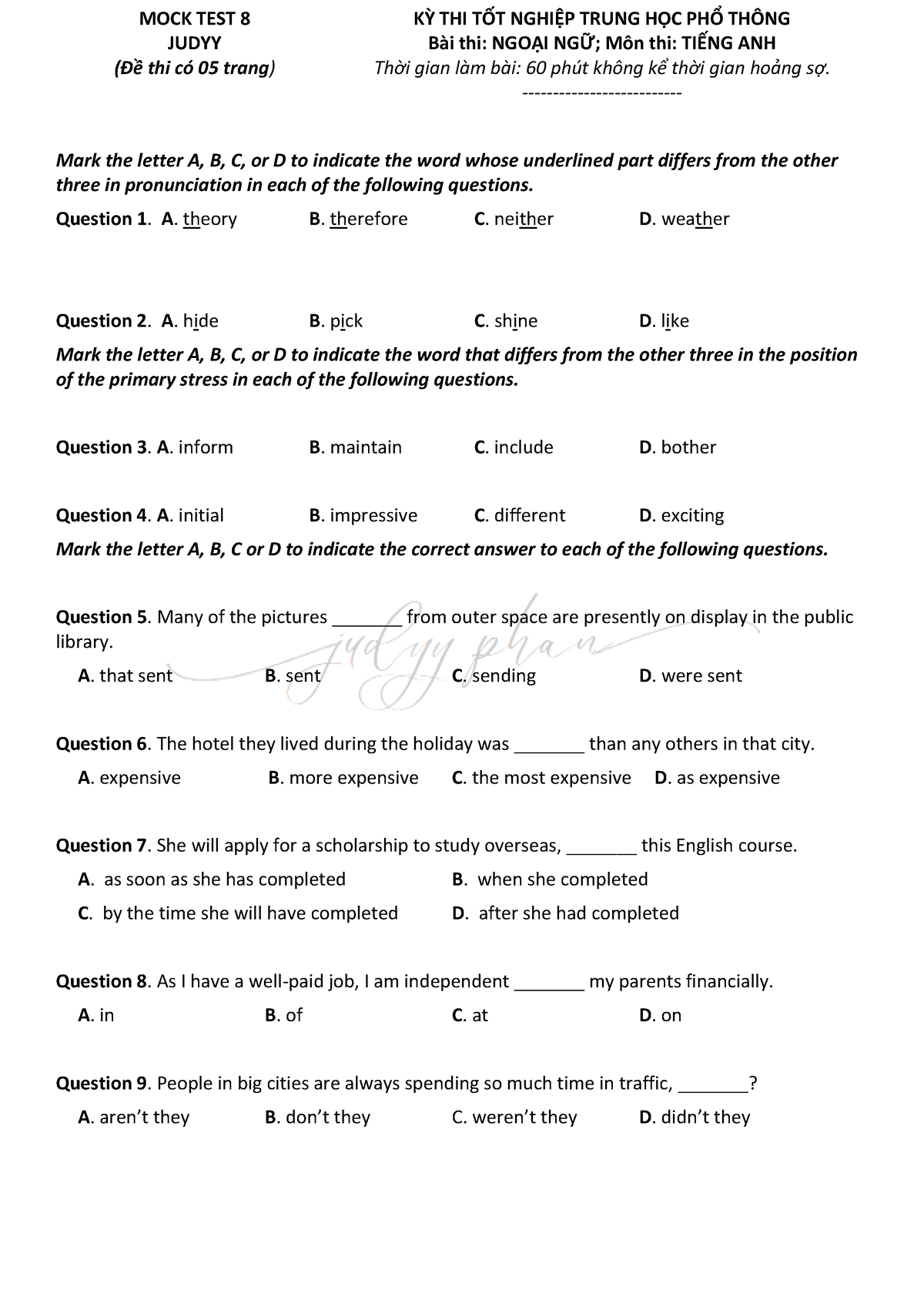 Mock Test 8 - jdp - Mark the letter A, B, C, or D to indicate the word ...