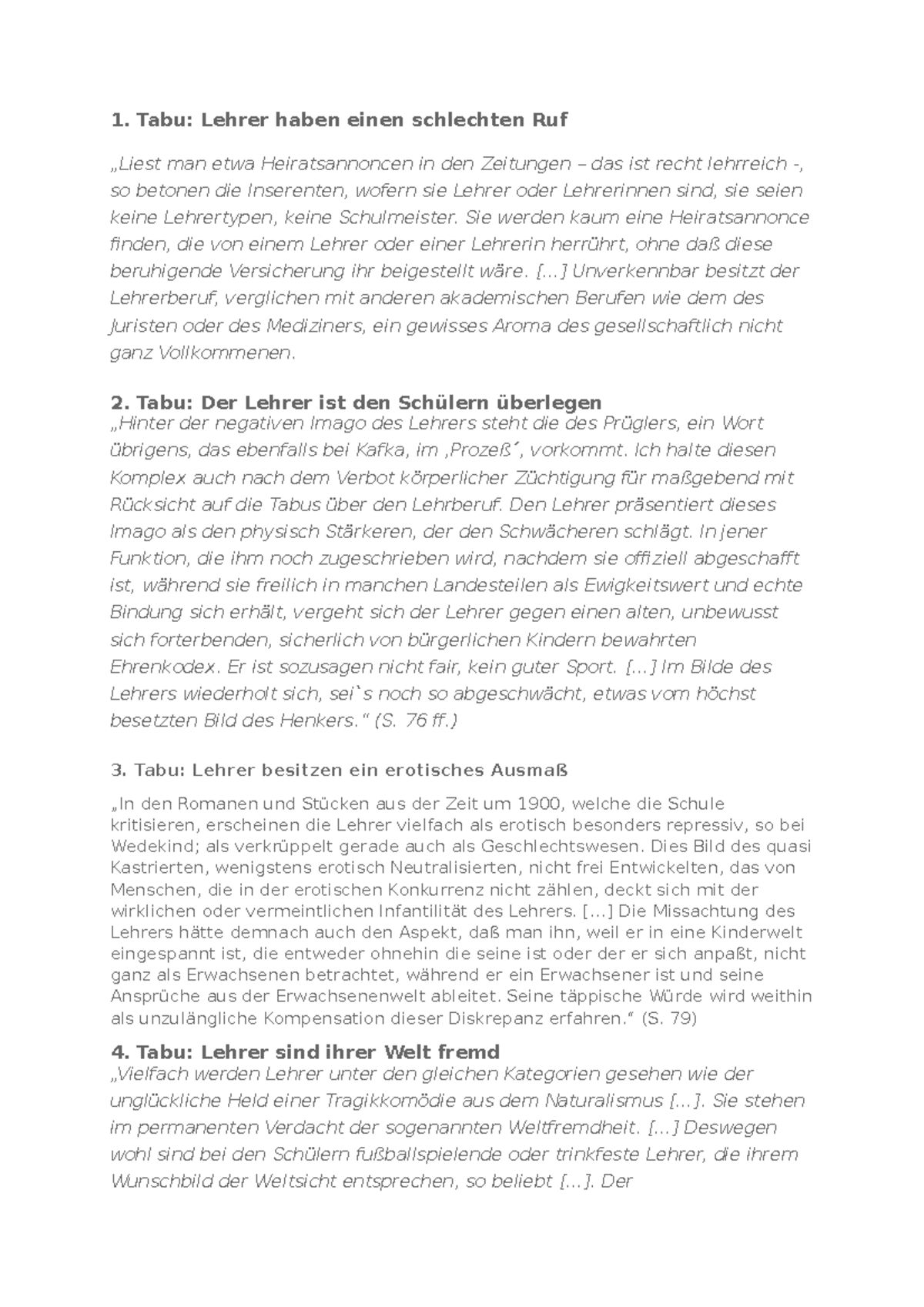 Adorno Theodor- Tabus - Wintersemester - 1. Tabu: Lehrer haben einen
