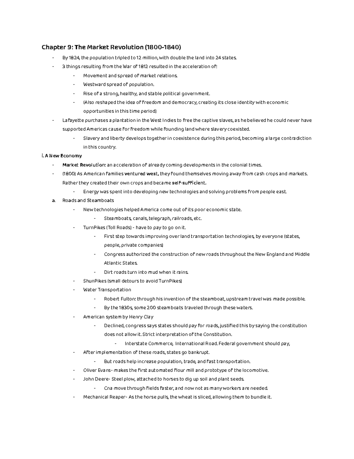 Chapter 9 The Market Revolution (1800-1840) - Chapter 9: The Market ...