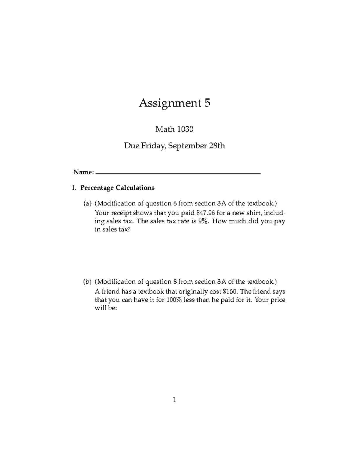 Seminar assignments - Assignment 5 with solutions - Assignment 5 Math ...
