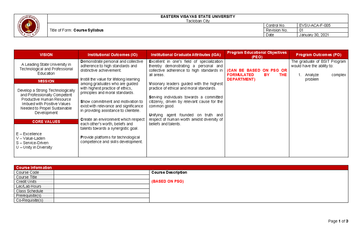 Syllabus-Capatone - Capstone course syllabi - EASTERN VISAYAS STATE ...