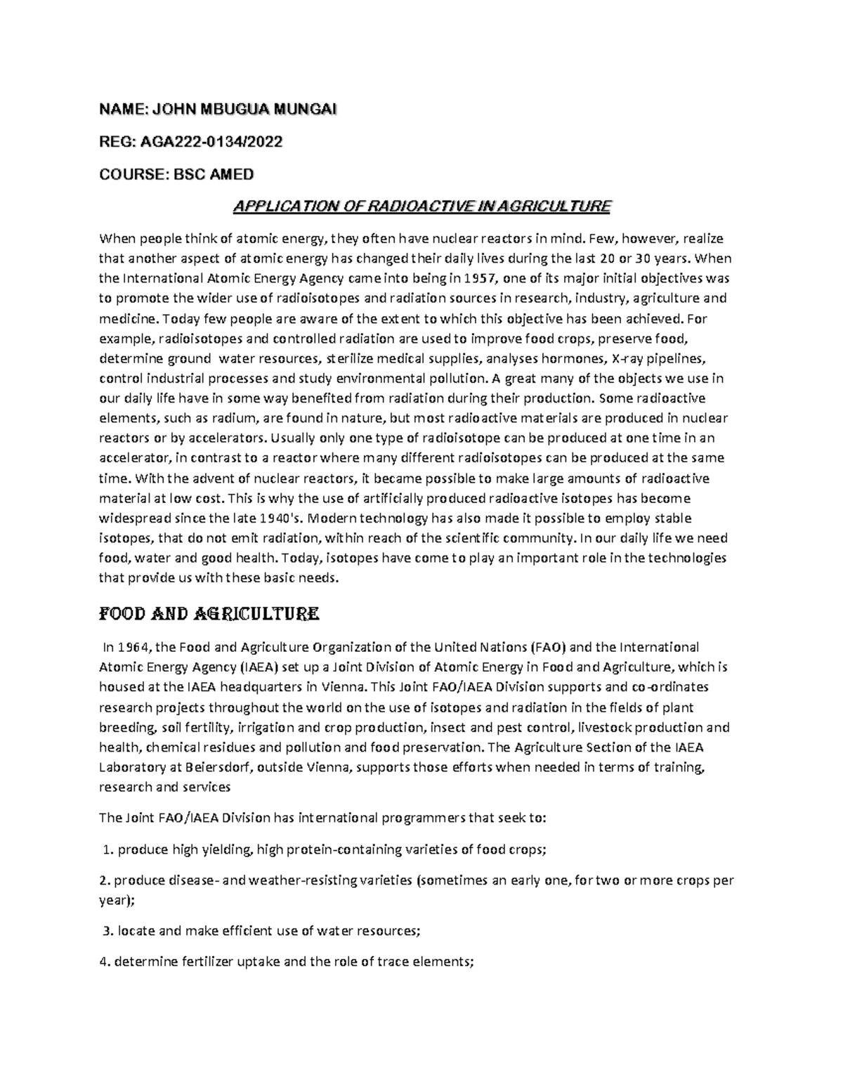 JOHN - simple notes - NAME: JOHN MBUGUA MUNGAI REG: AGA222-0134/ COURSE ...