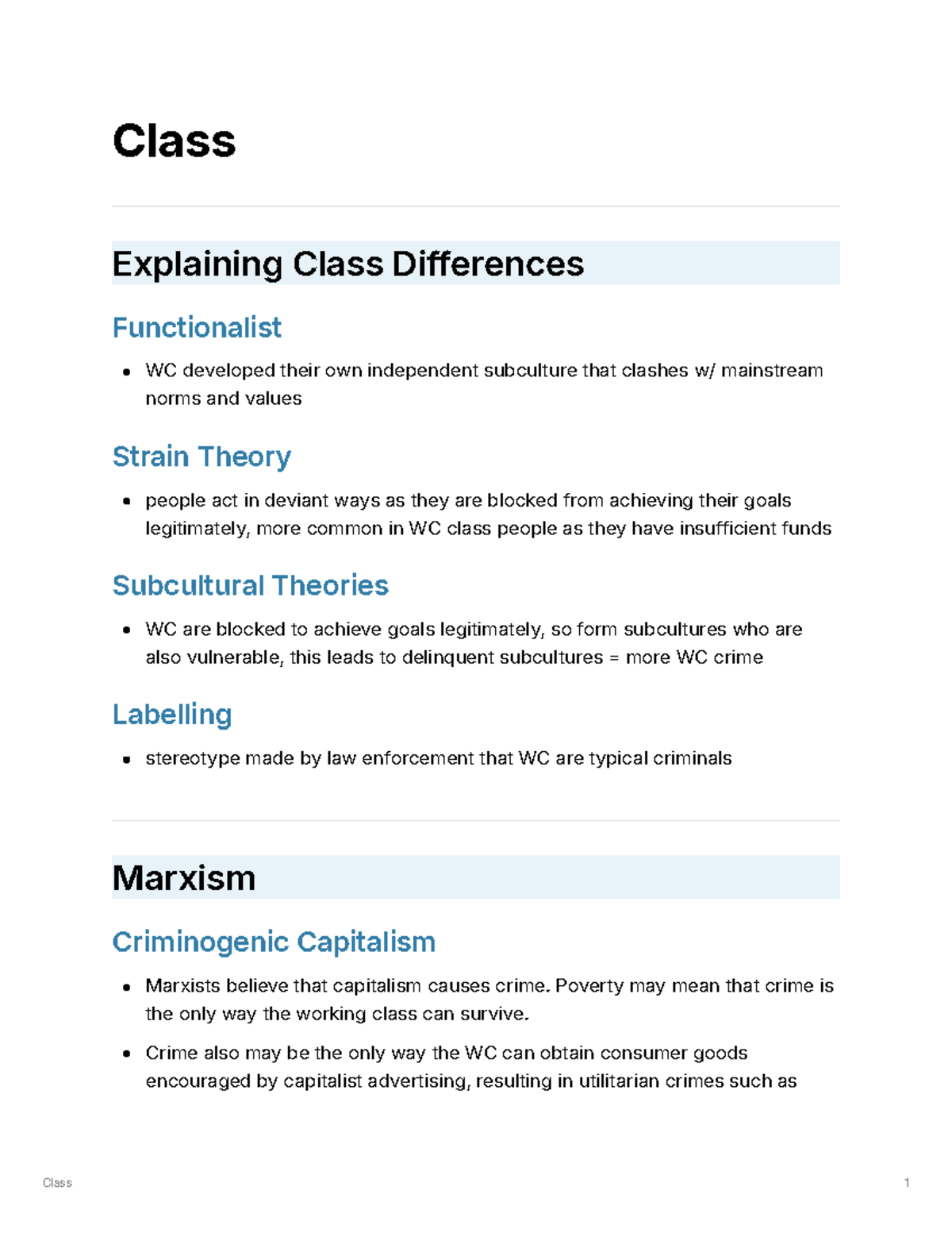 Class sociology a level notes (crime and deviance) - Class Explaining ...