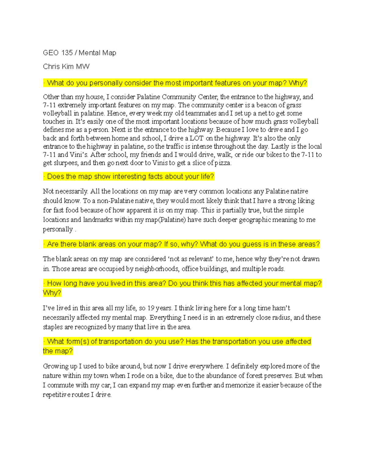 GEO 135 Mental Map Adam Bauer GEO 135 / Mental Map Chris Kim MW