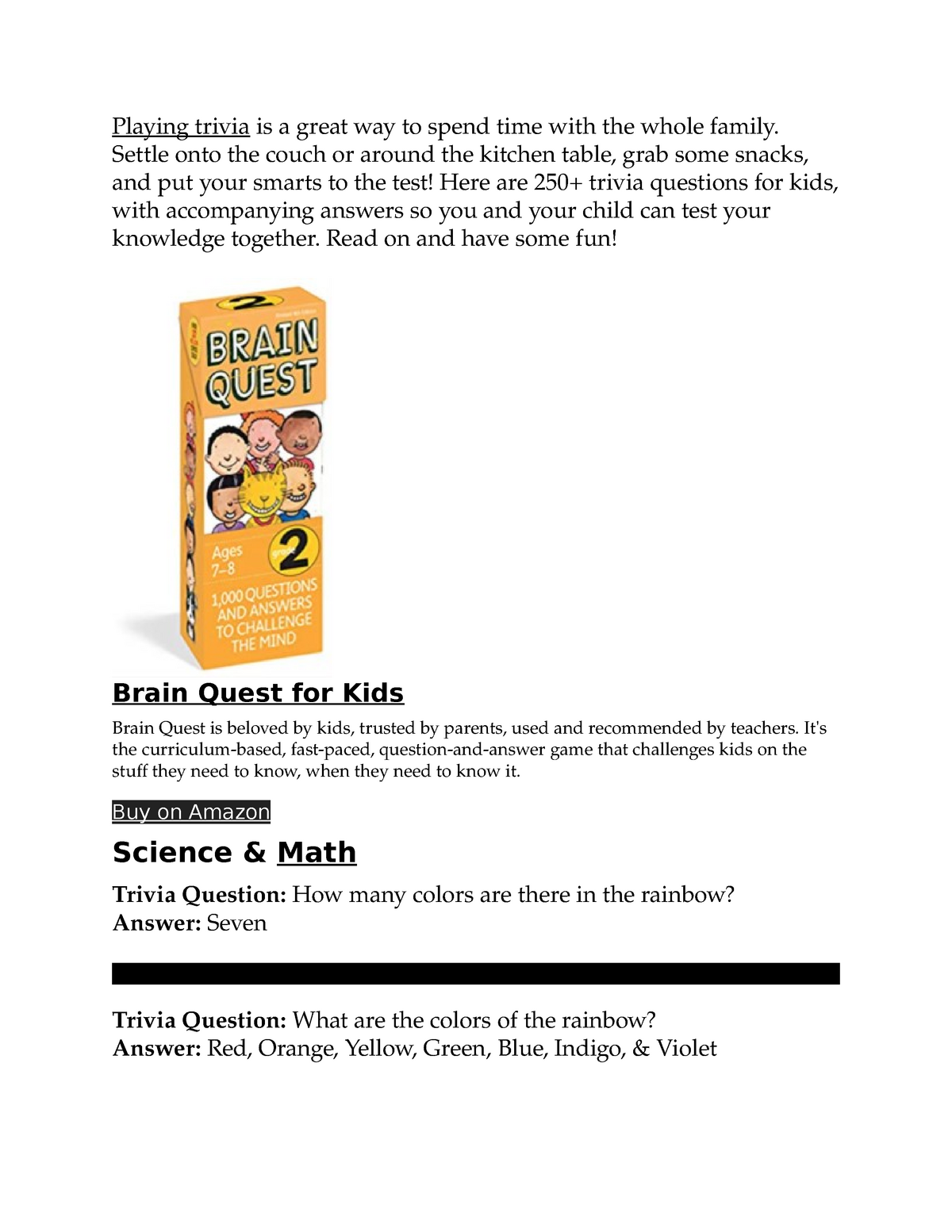 250+ Trivia Questions & Answers for Kids