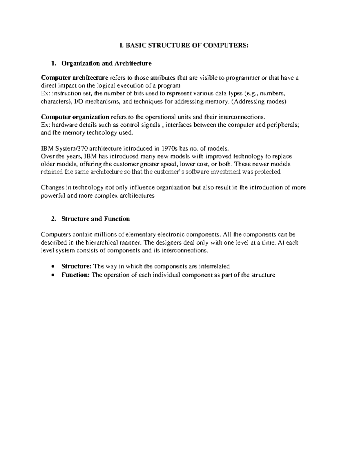 Co notes unit-1 - Nothing - I. BASIC STRUCTURE OF COMPUTERS: 1 ...