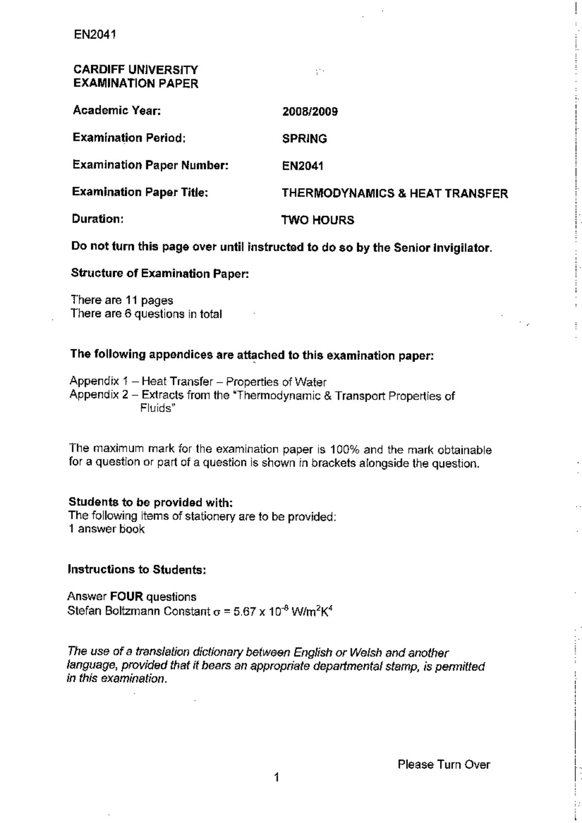 Exam May 2009, questions and answers - _ EN2041 CARDIFF UNIVERSITY ...