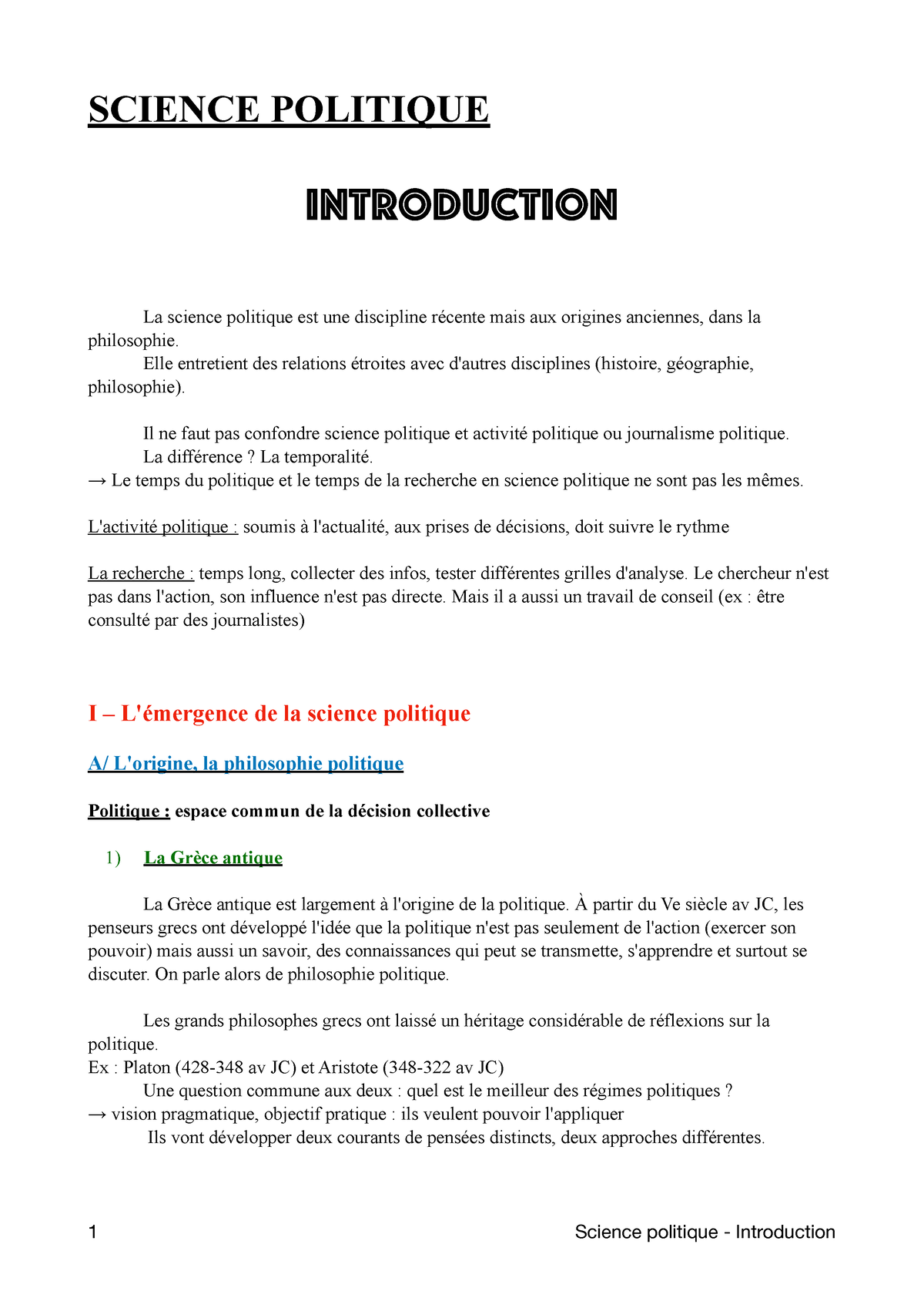 Introduction Sp Fini Science Politique Introduction La Science