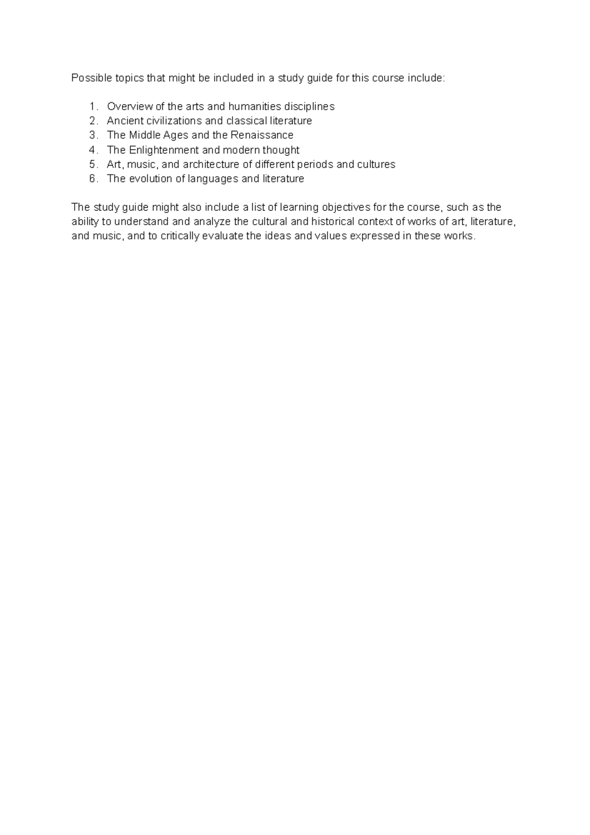 Introductiont Humanities - C100 Study Guide - Possible Topics That ...