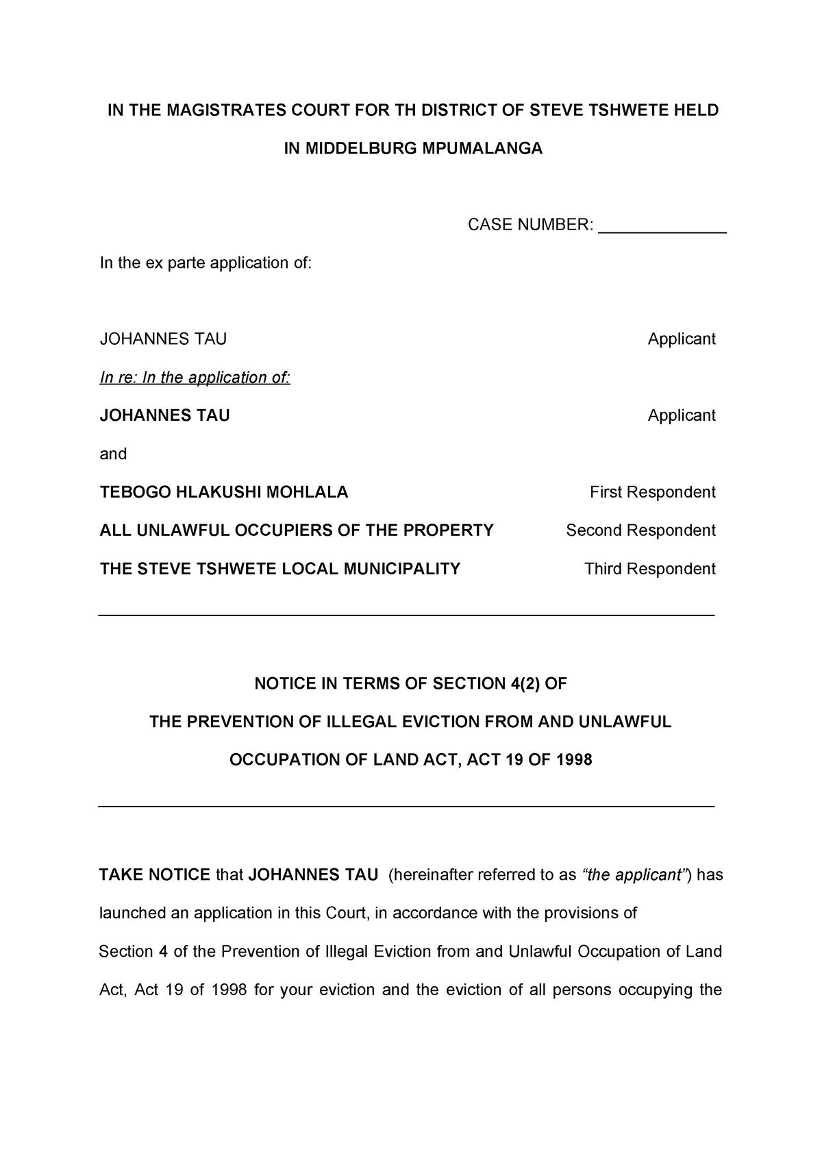 Draft order 4 - IN THE MAGISTRATES COURT FOR TH DISTRICT OF STEVE ...