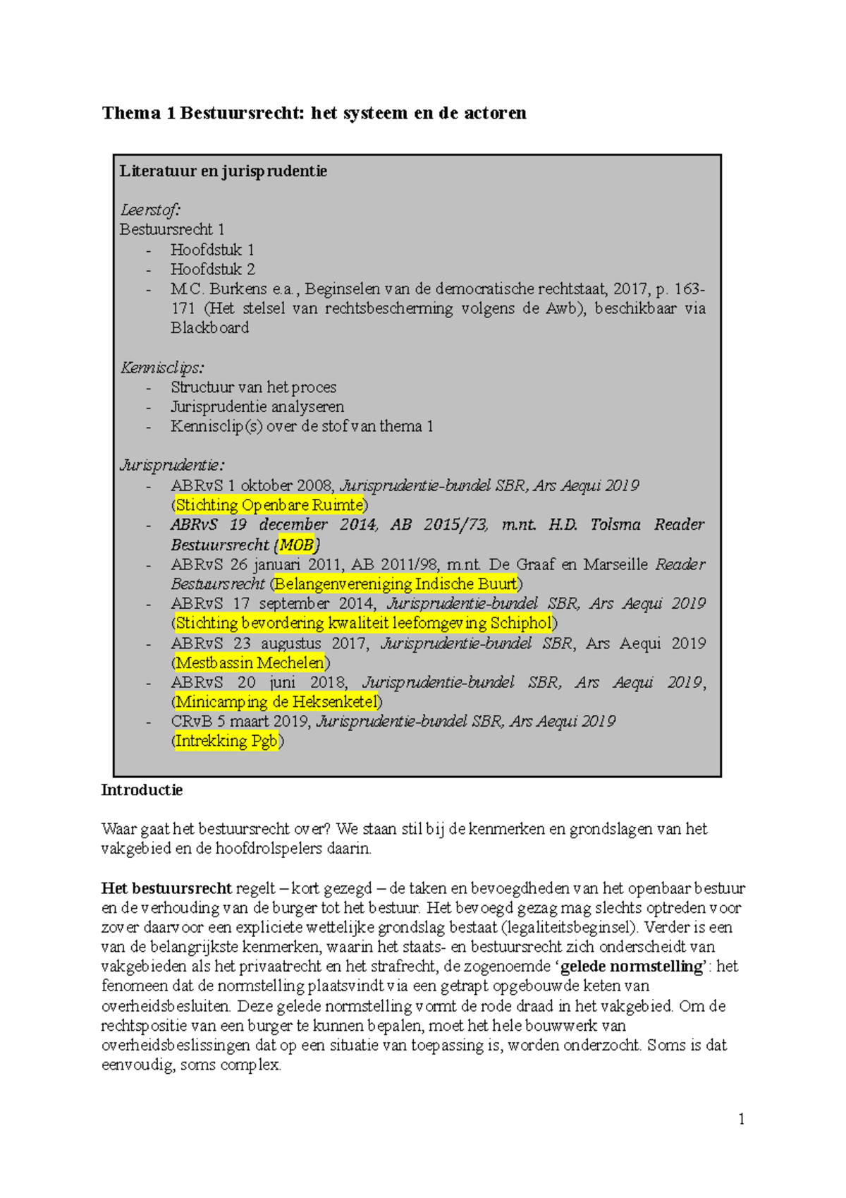 Thema 1 - Jaar 2021 - Thema 1 Bestuursrecht: Het Systeem En De Actoren ...