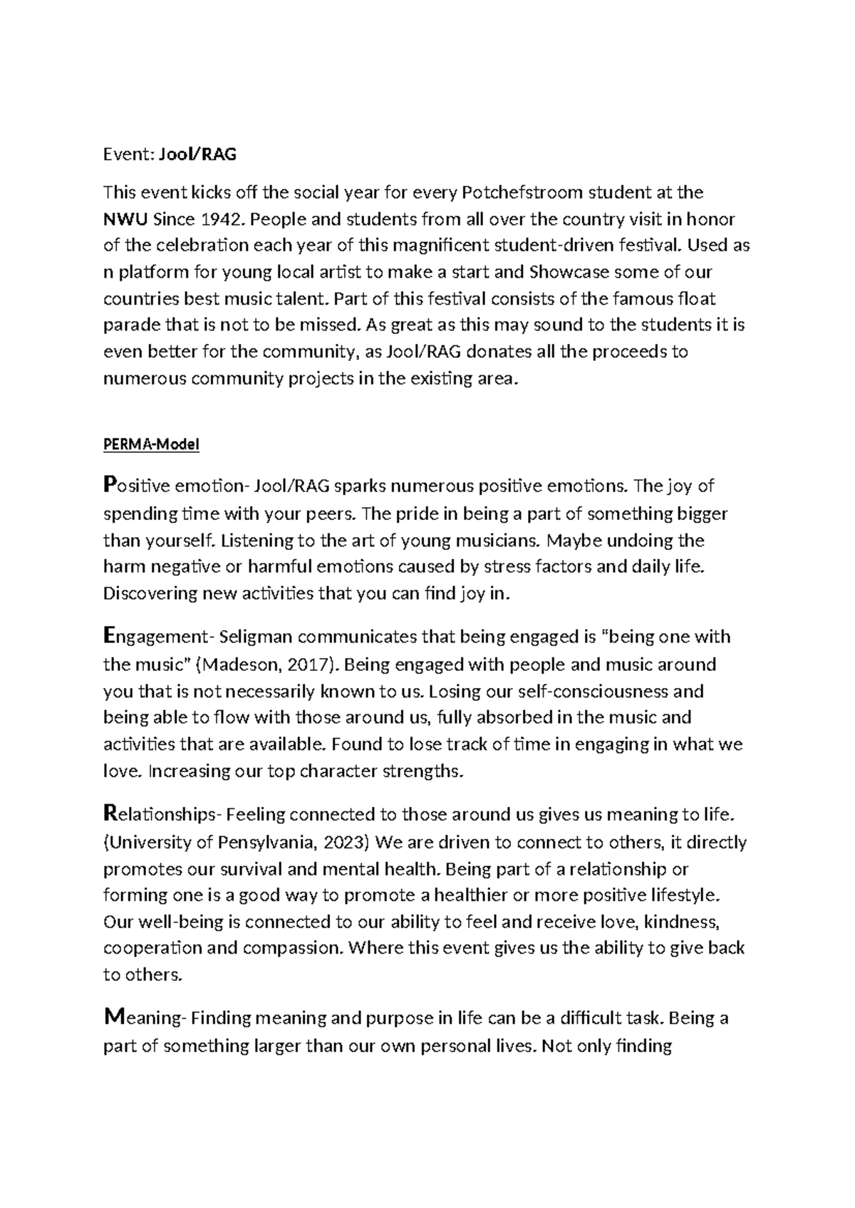 Psyc221 Group assignment - Event: Jool/RAG This event kicks off the ...