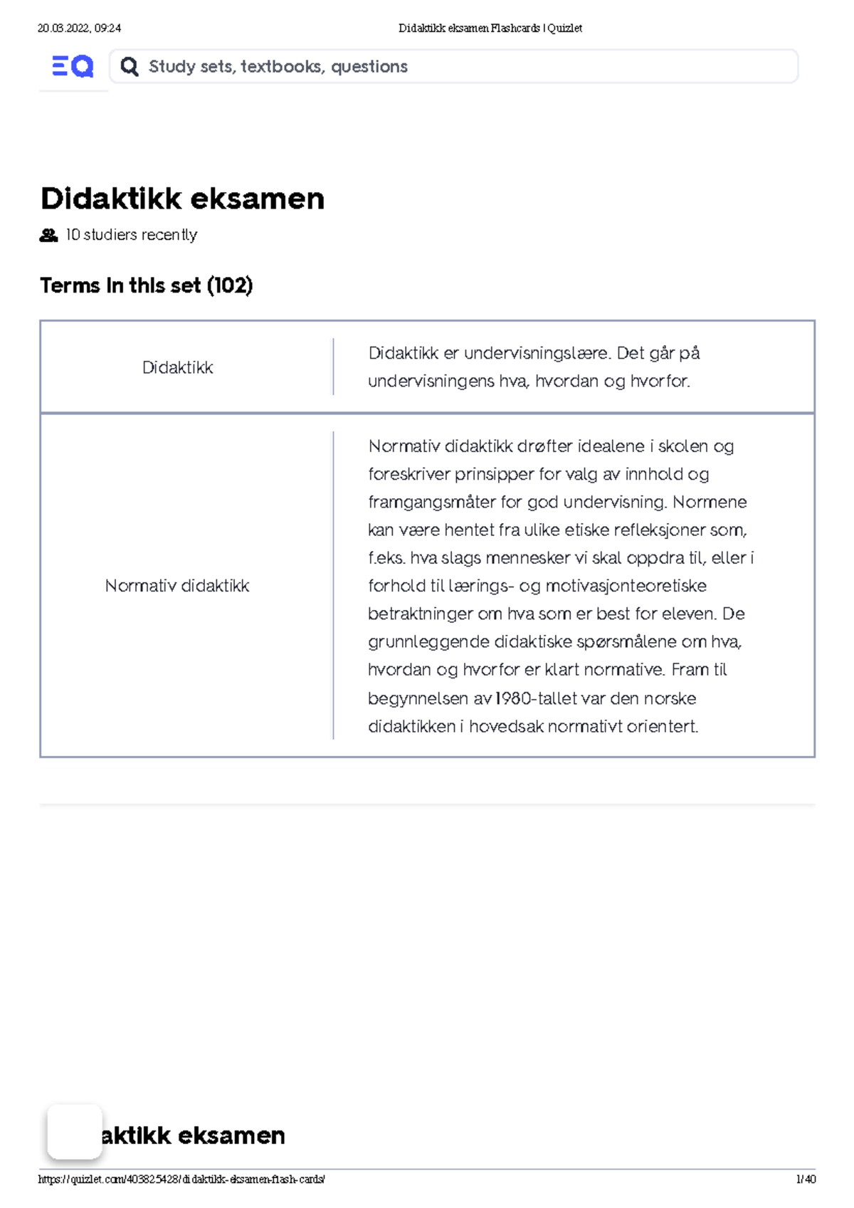 Didaktikk Eksamen Flashcards Quizlet - Free Trial Profi Didaktikk ...