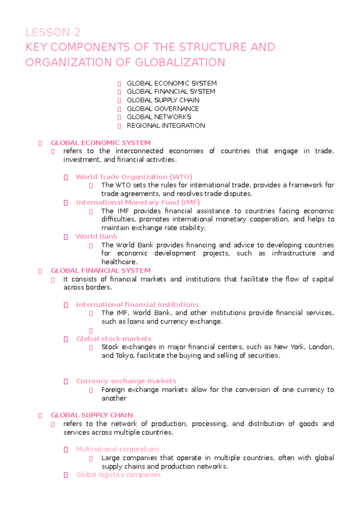 Lesson 2-3 - The Contemporary World Notes - LESSON 2 KEY COMPONENTS OF ...