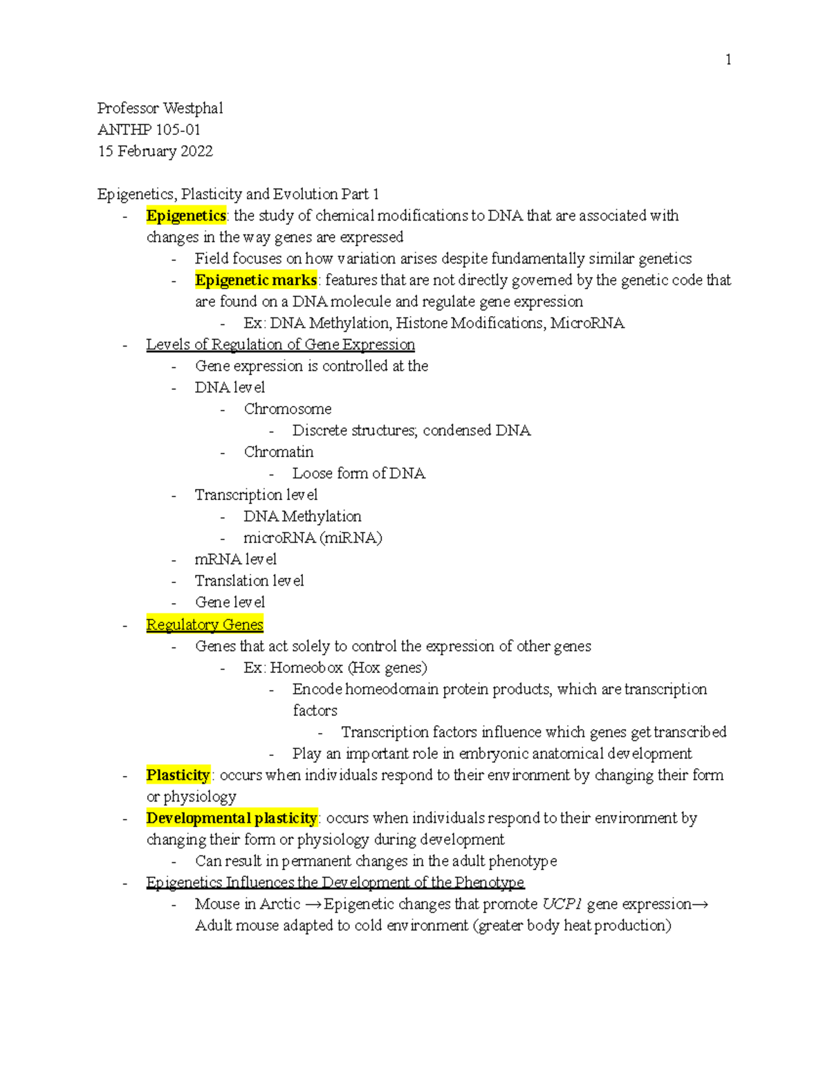 ANTHP 105-01 (5) Epigenetics, Plasticity AND Evolution PART 1 ...