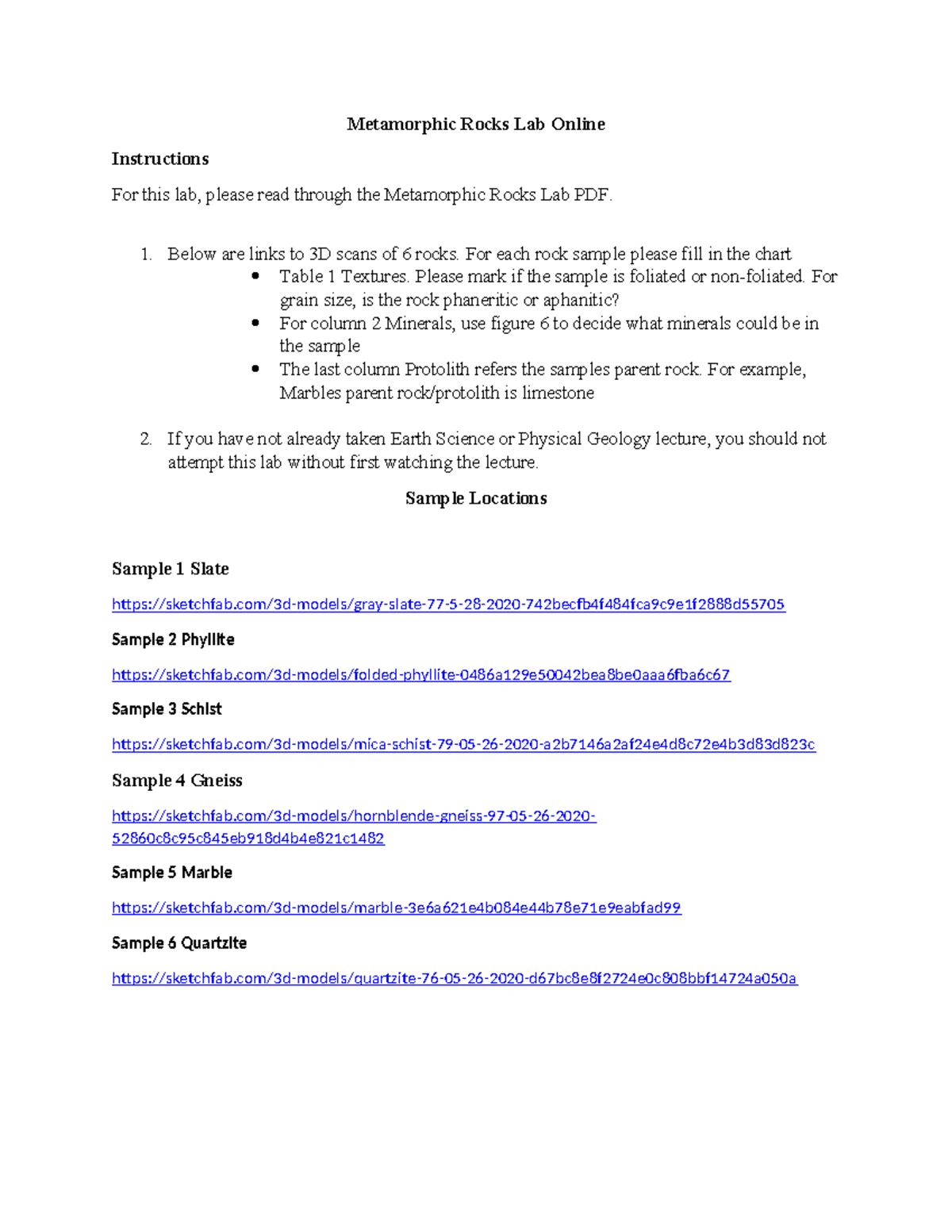 Metamorphic Rocks Lab Instructions Tagged Metamorphic Rocks Lab