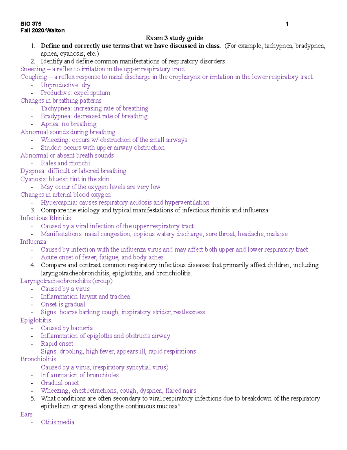 Exam 3 study guide - Objectives for patho unit 3 exam filled out - BIO ...