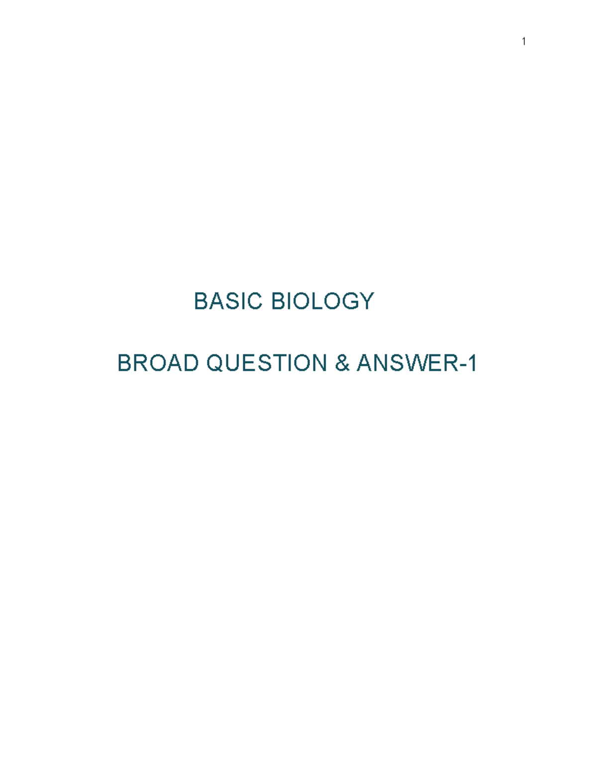 Basic Biology Broad Question & Answer 1 - BASIC BIOLOGY BROAD QUESTION ...