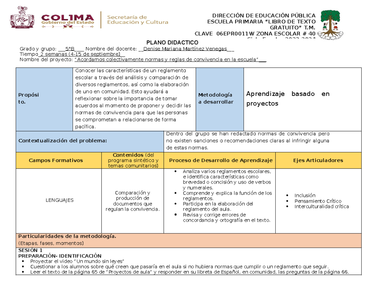 Proyecto Acordamos colectivamente normas y reglas de convivencia en la ...