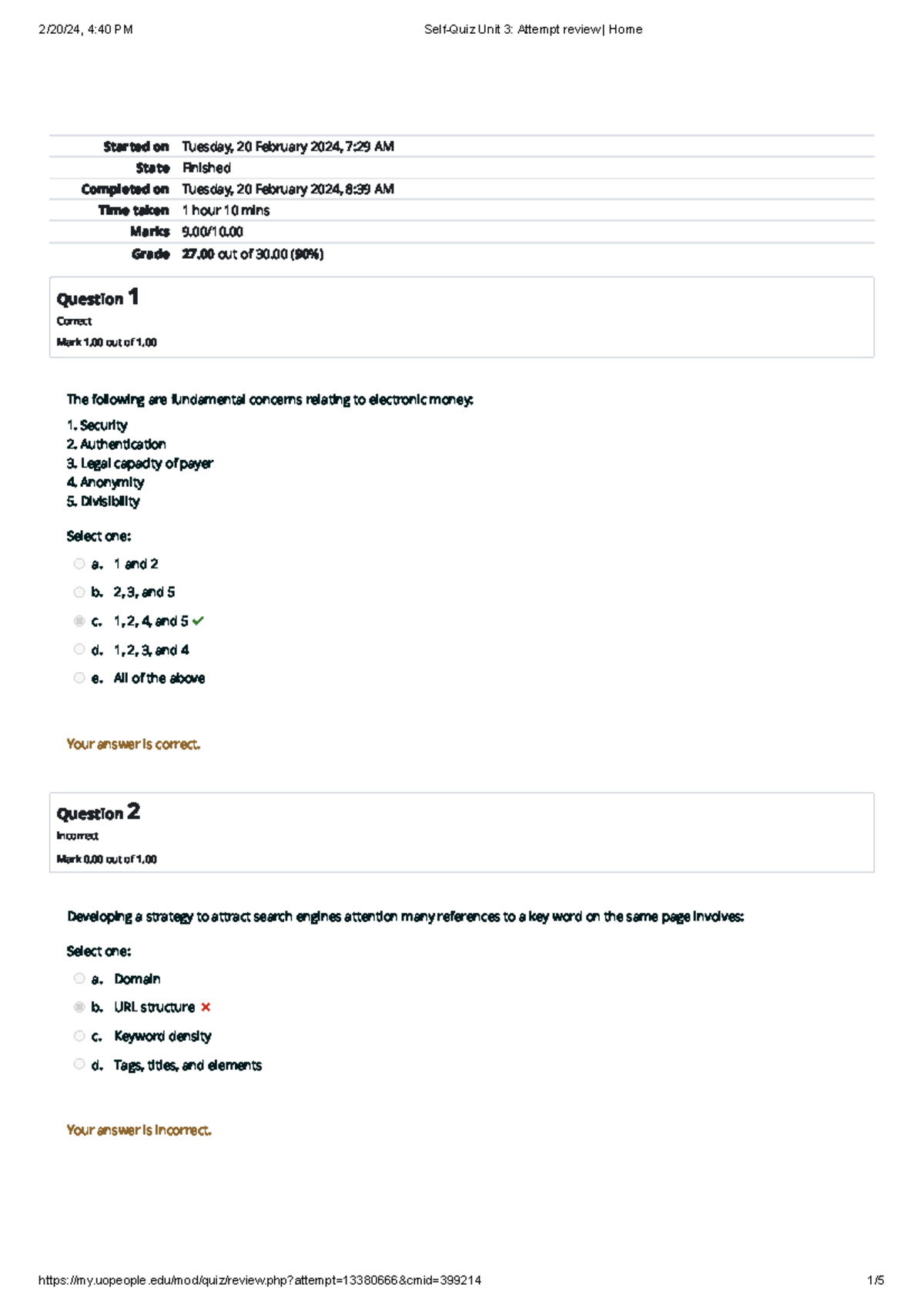 BUS 2202-01 - AY2023-T4 Self-Quiz Unit 3 - Started on Tuesday, 20 ...