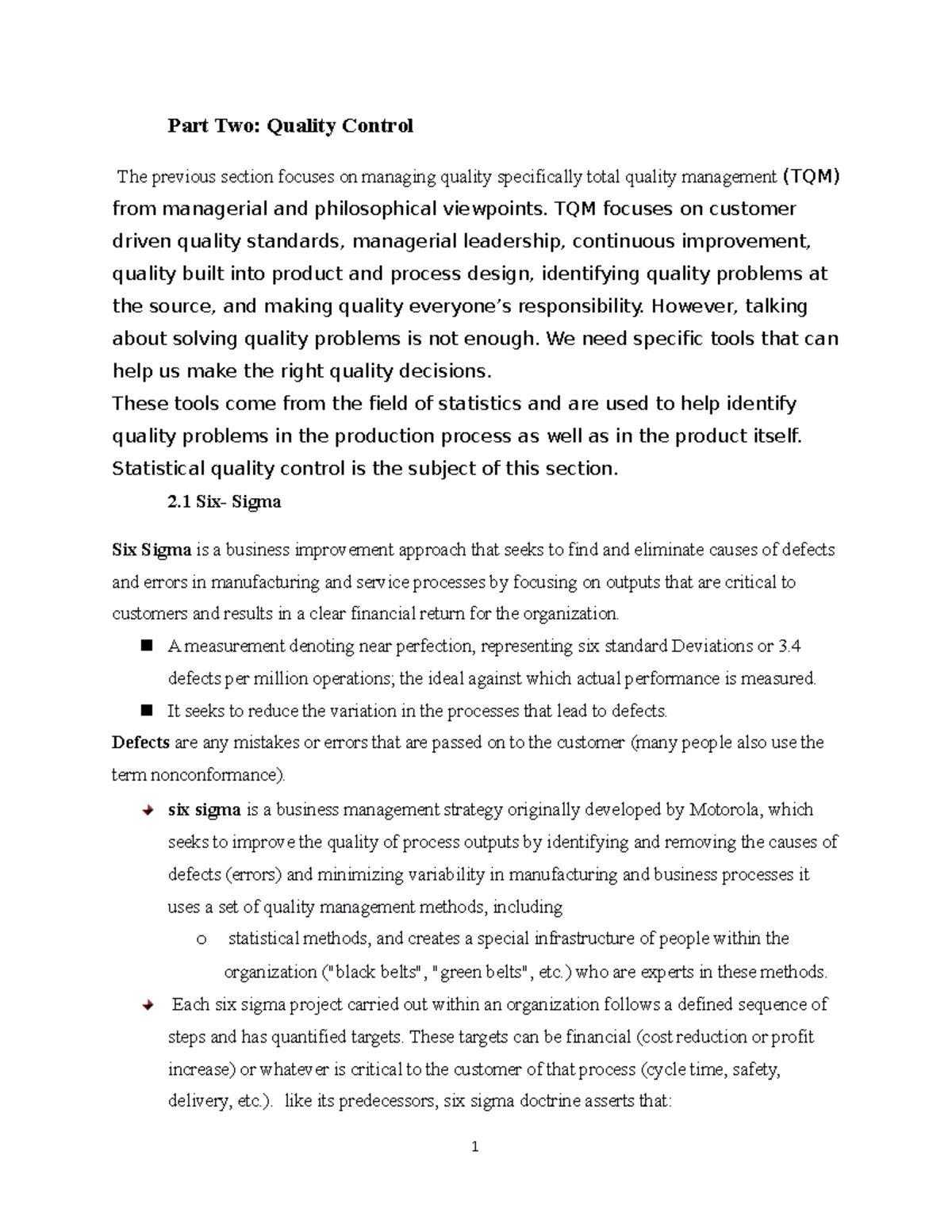 Chapter 5 Part 2 - student - Part Two: Quality Control The previous ...