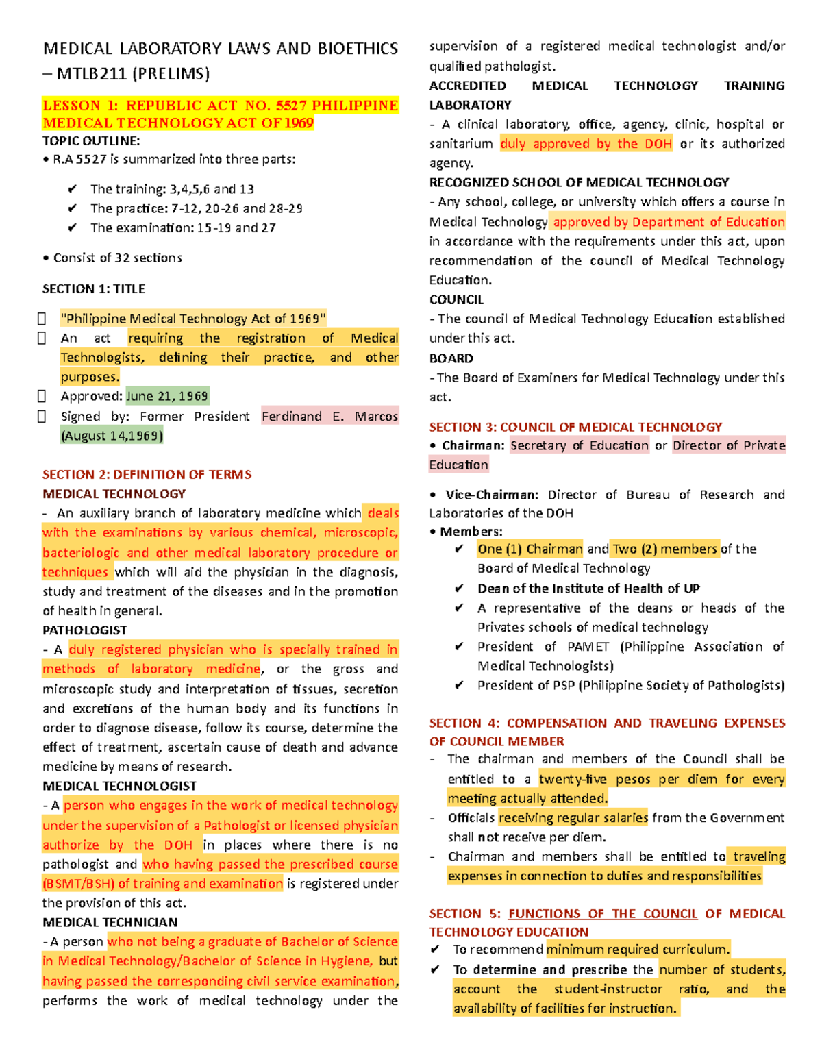 MTLB211- Prelims - MTLB Lecture Notes - MEDICAL LABORATORY LAWS AND ...