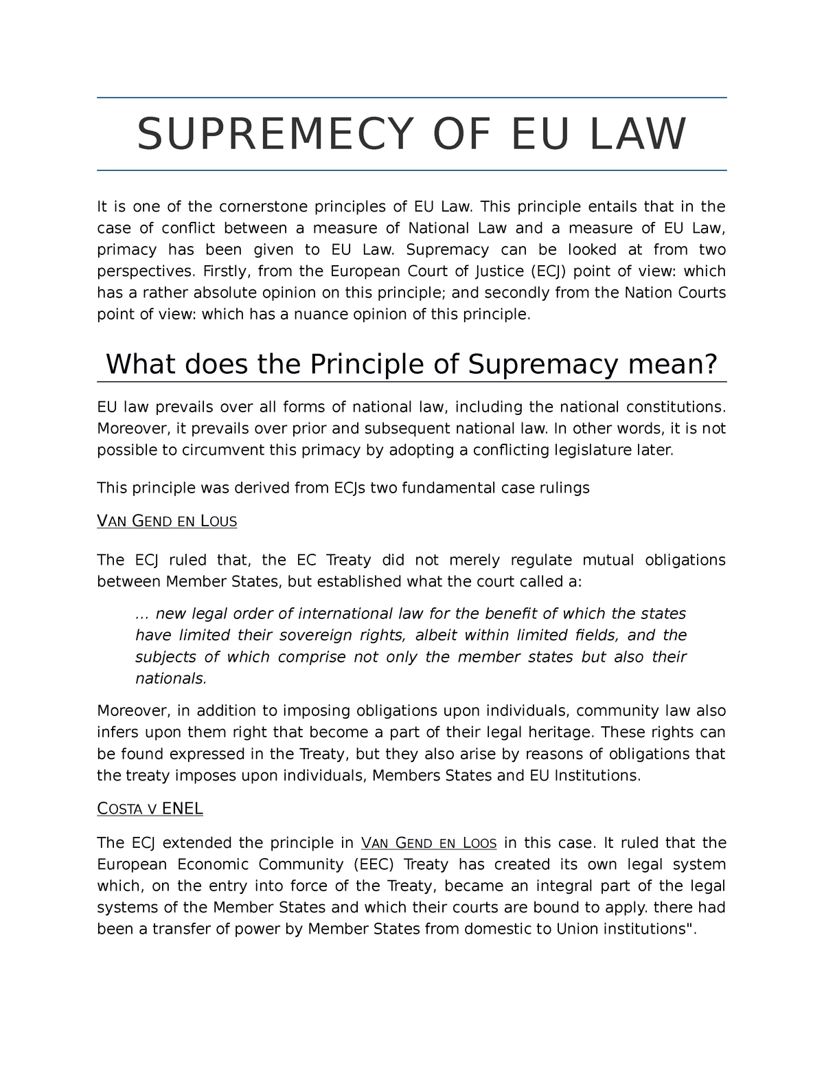eu law supremacy essay