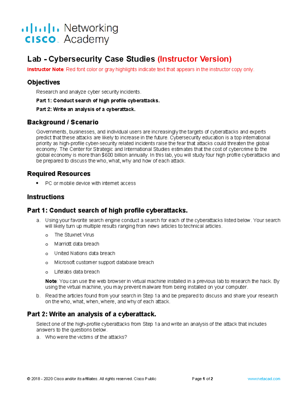 1.1.6 Lab - Cybersecurity Case Studies - ILM - Lab - Cybersecurity Case ...