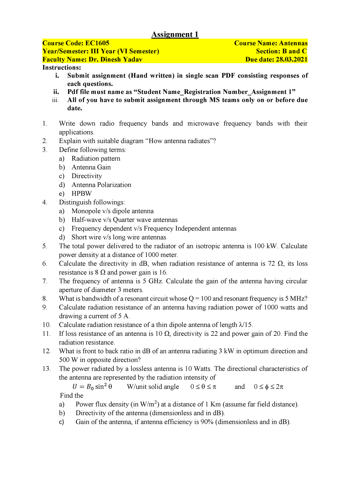 Assignment 1 EC1605 -ECE Syllabus Book - Assignment 1 Course Code ...