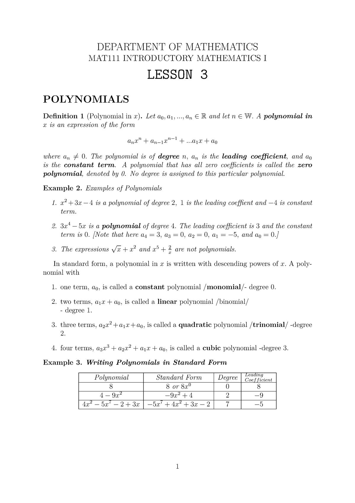 MAT111 Lesson 3 - Yes Ah - DEPARTMENT OF MATHEMATICS MAT111 ...