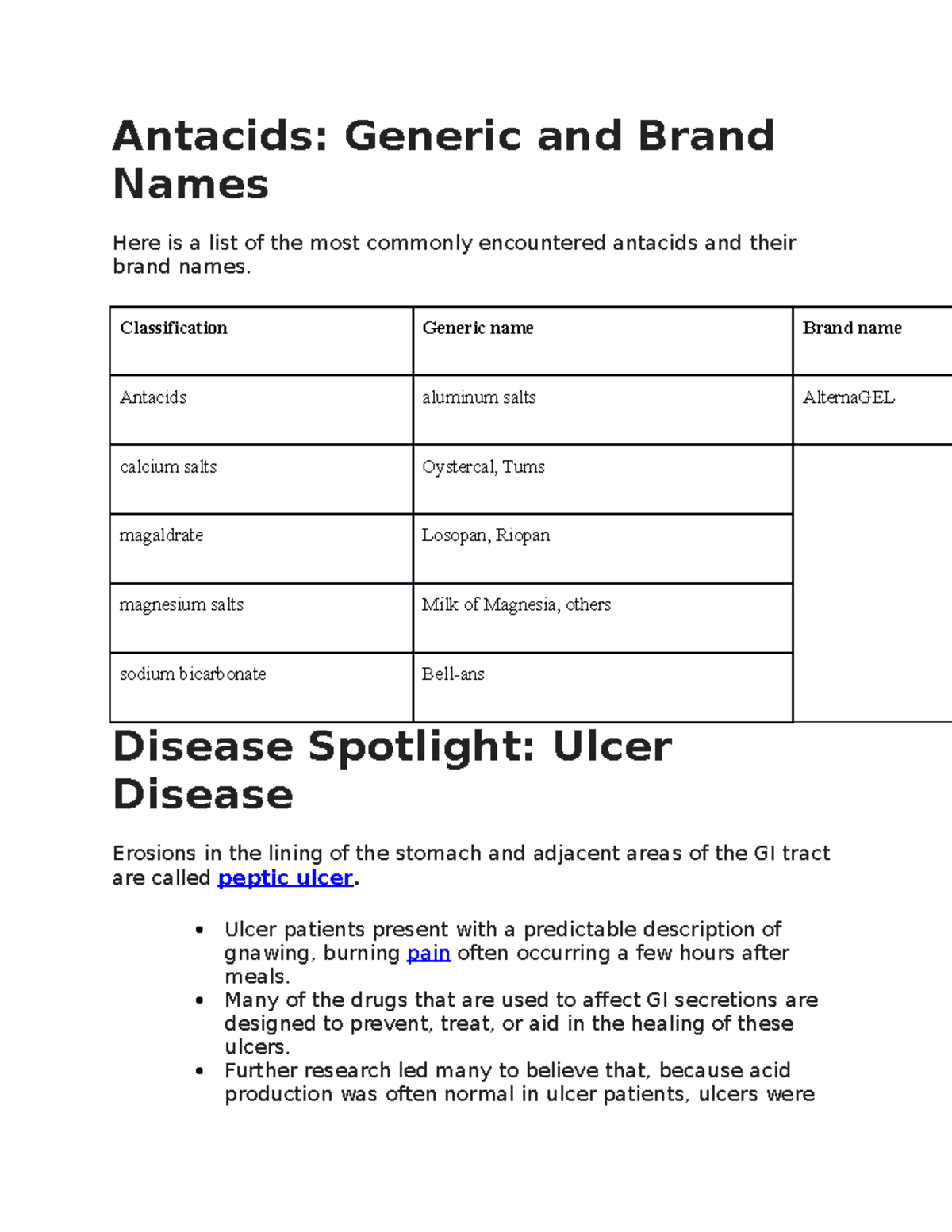 Pharm Antacids fff Antacids Generic and Brand Names Here is a list