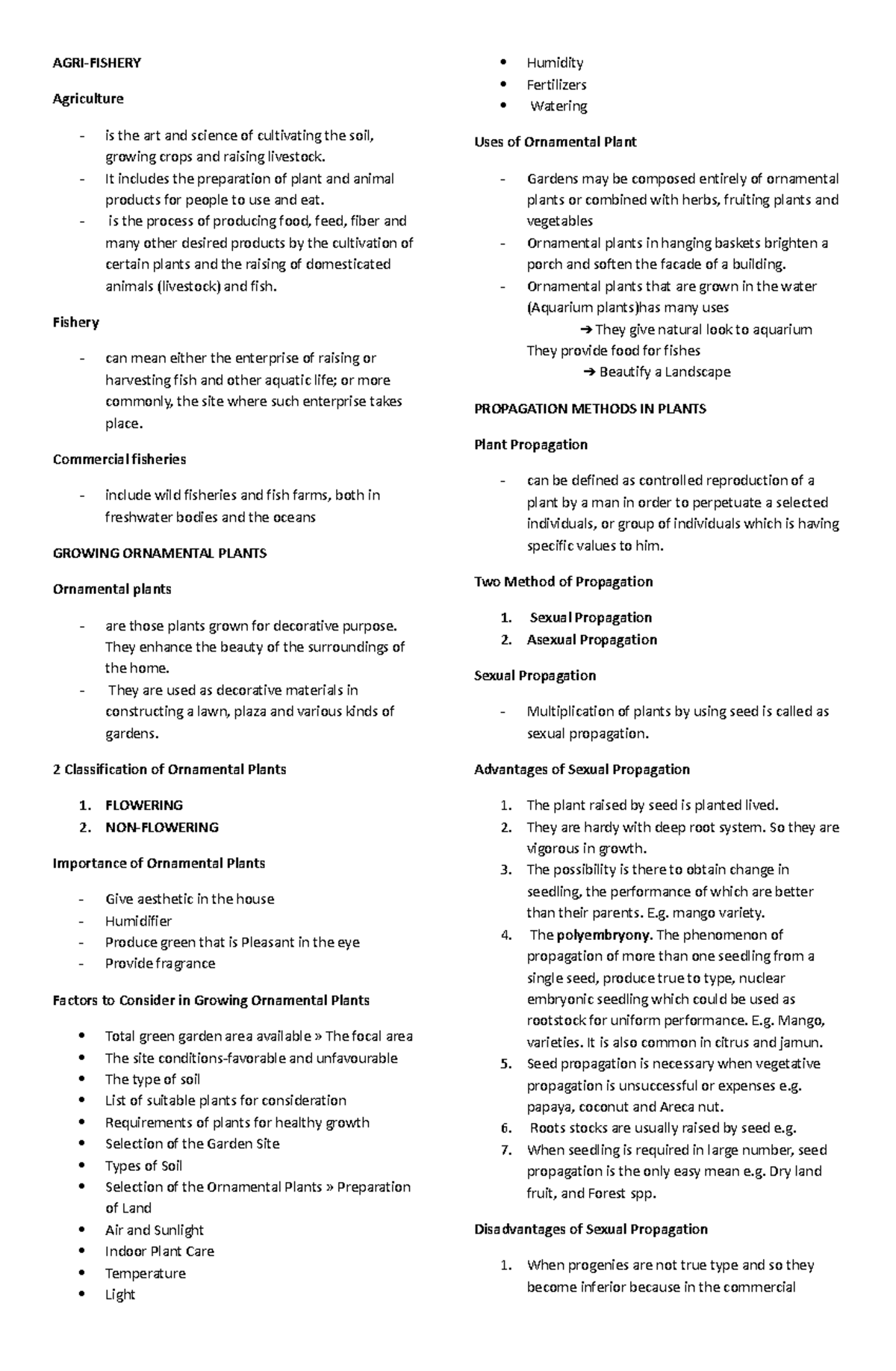 AGRI- Fishery - Notes - AGRI-FISHERY Agriculture is the art and science ...