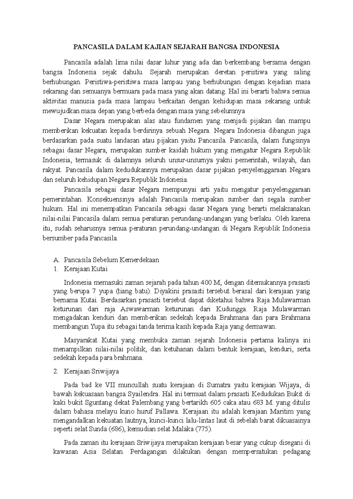 Pancasila Dalam Kajian Sejarah Bangsa Indonesia - PANCASILA DALAM ...