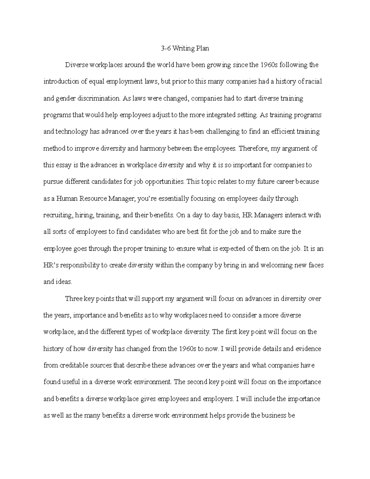 Writing Notes - Diverse workplaces focusing on human resource ...
