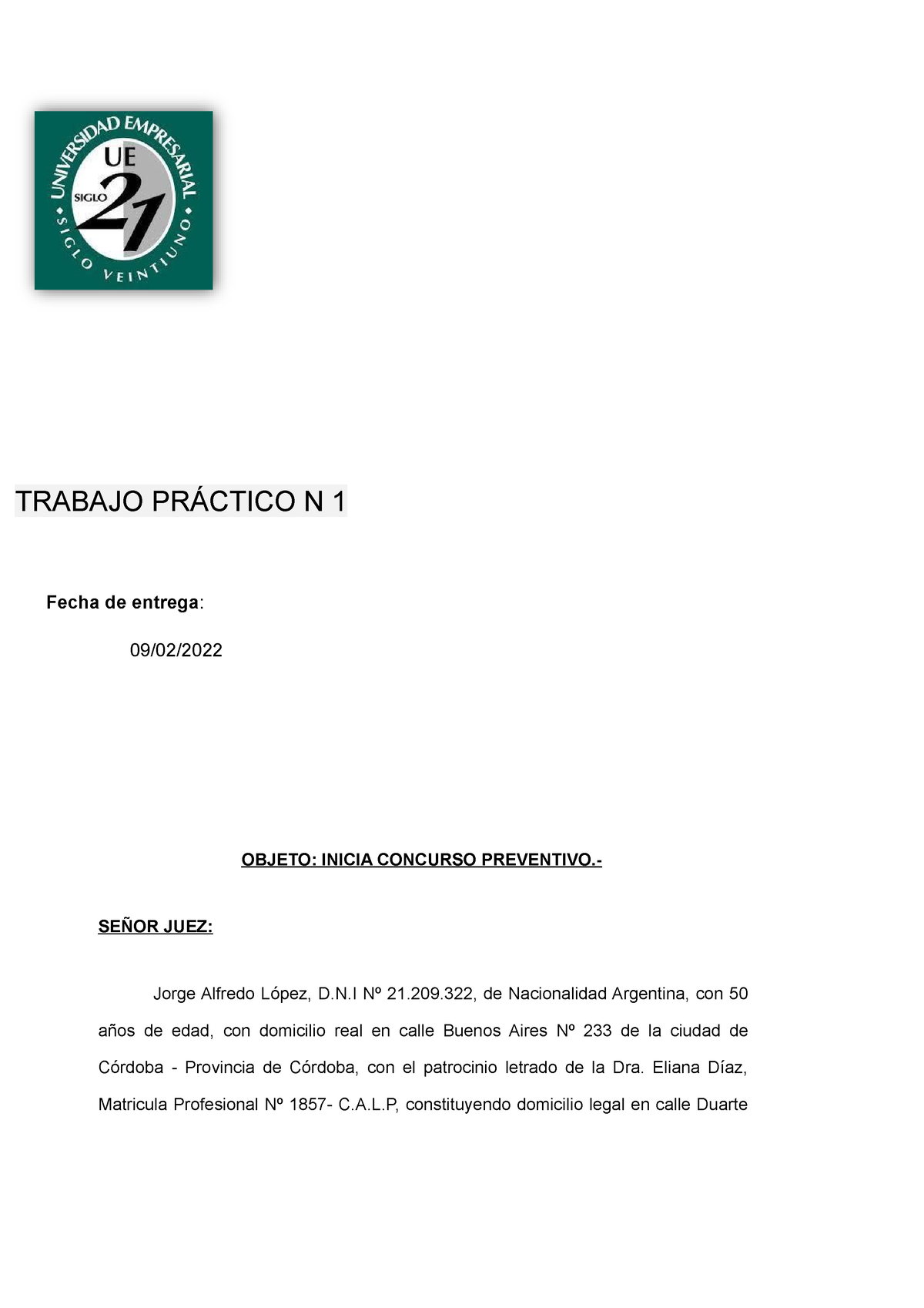 Tp N° 1 Concursos Y Quiebras Concursos Y Quiebras Trabajo PrÁctico N