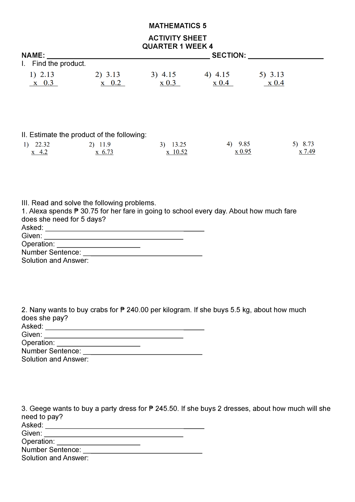 weekly math homework q1 7